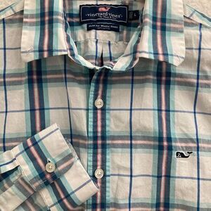 Vineyard Vines Whale Shirt Mens L Slim Fit Button‎ Down Plaid Preppy Office